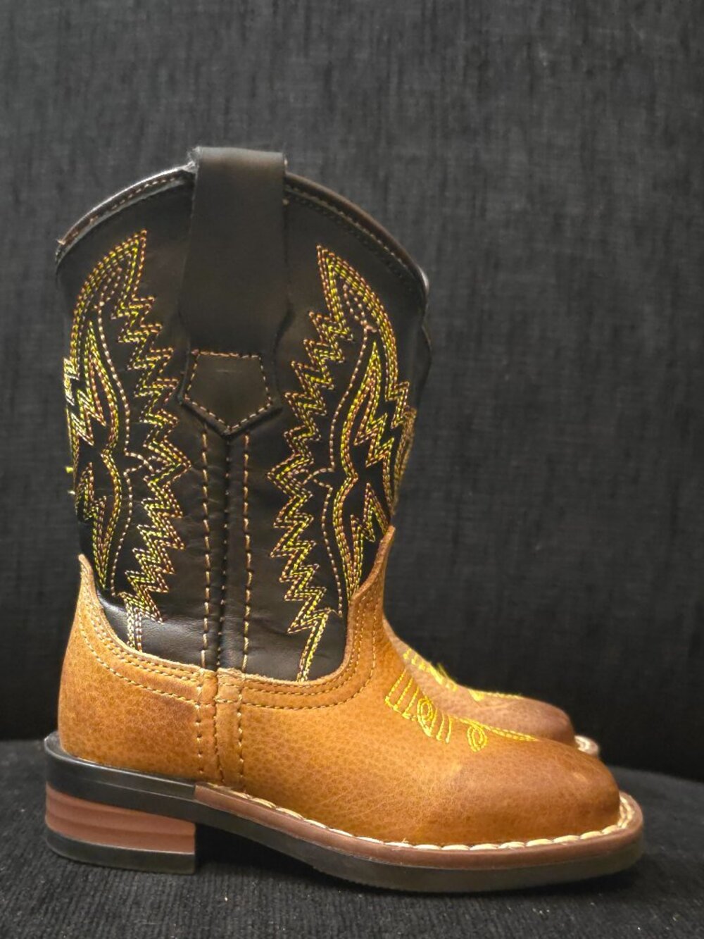 J.B. Dillon Kids Black and Brown Leather Western Cowboy Boots - Size 5